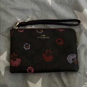 Coach Dark Floral Wristlet - Black and Purple